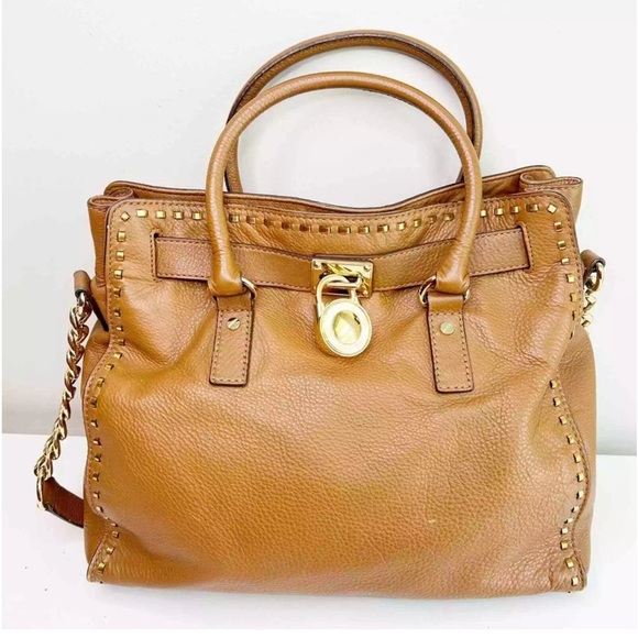 Michael Michael Kors Hamilton classic cognac Pebble Leather satchel Shoulder - Picture 1 of 14